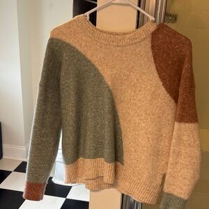 Madewell Colorblock Crewneck Sweater in Sage, Tan & Brown